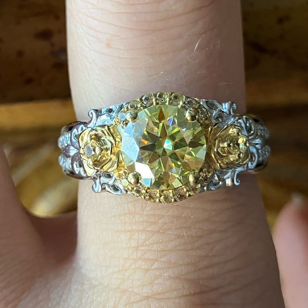 Genuine Moissanite Yellow Sapphire Sterling Silver Ring Size 8